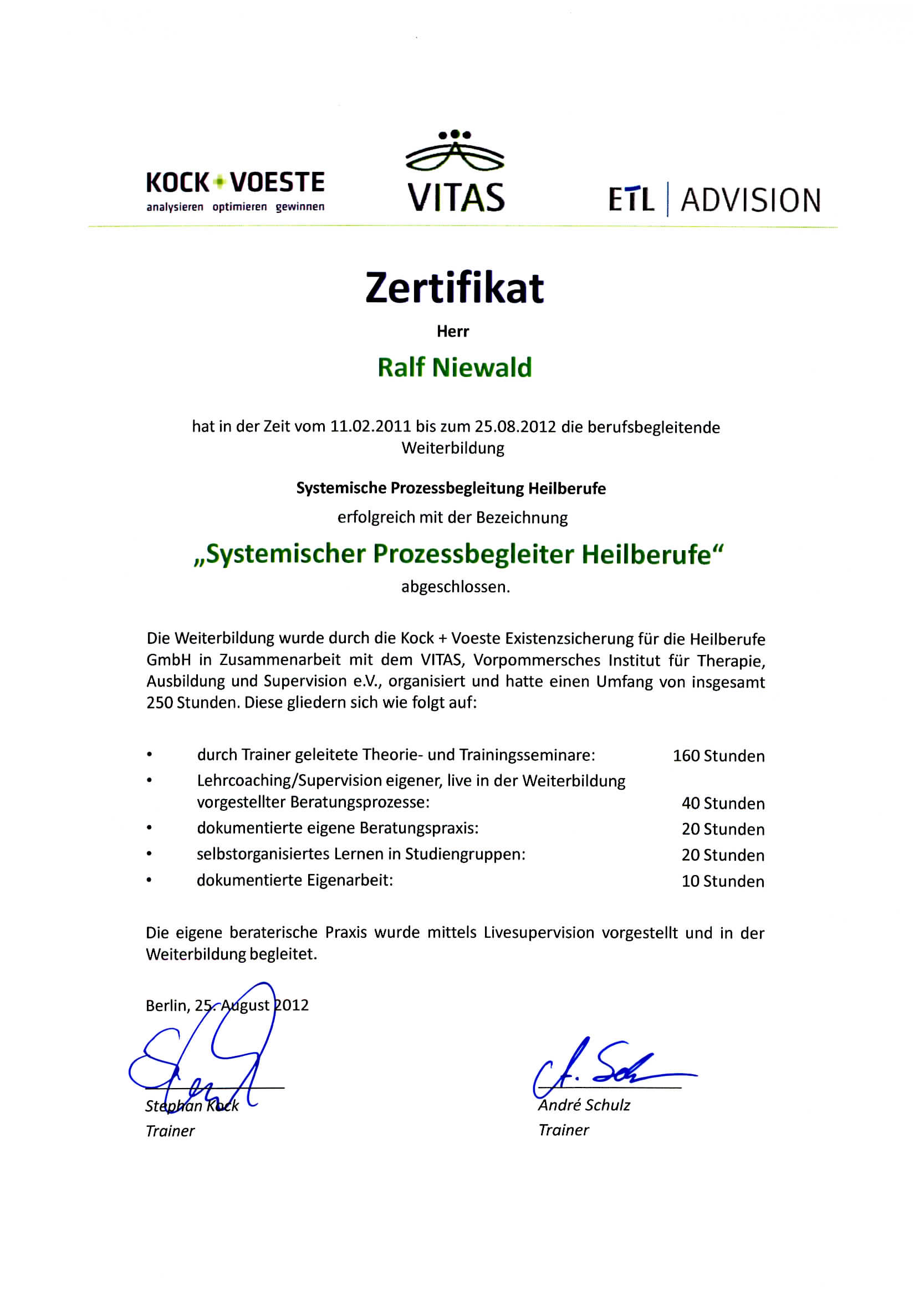 Urkunde Prozessbegleiter Niewald